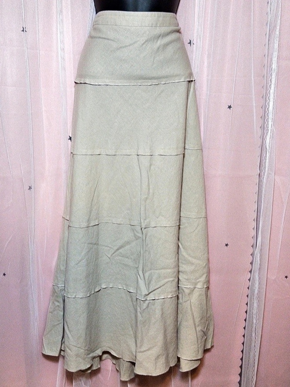 dressbarn Tiered Linen Maxi Skirt in Cream Size 12